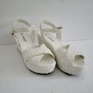 NEW La Canadienne Prevost White Woven Leather Sandal Size 8